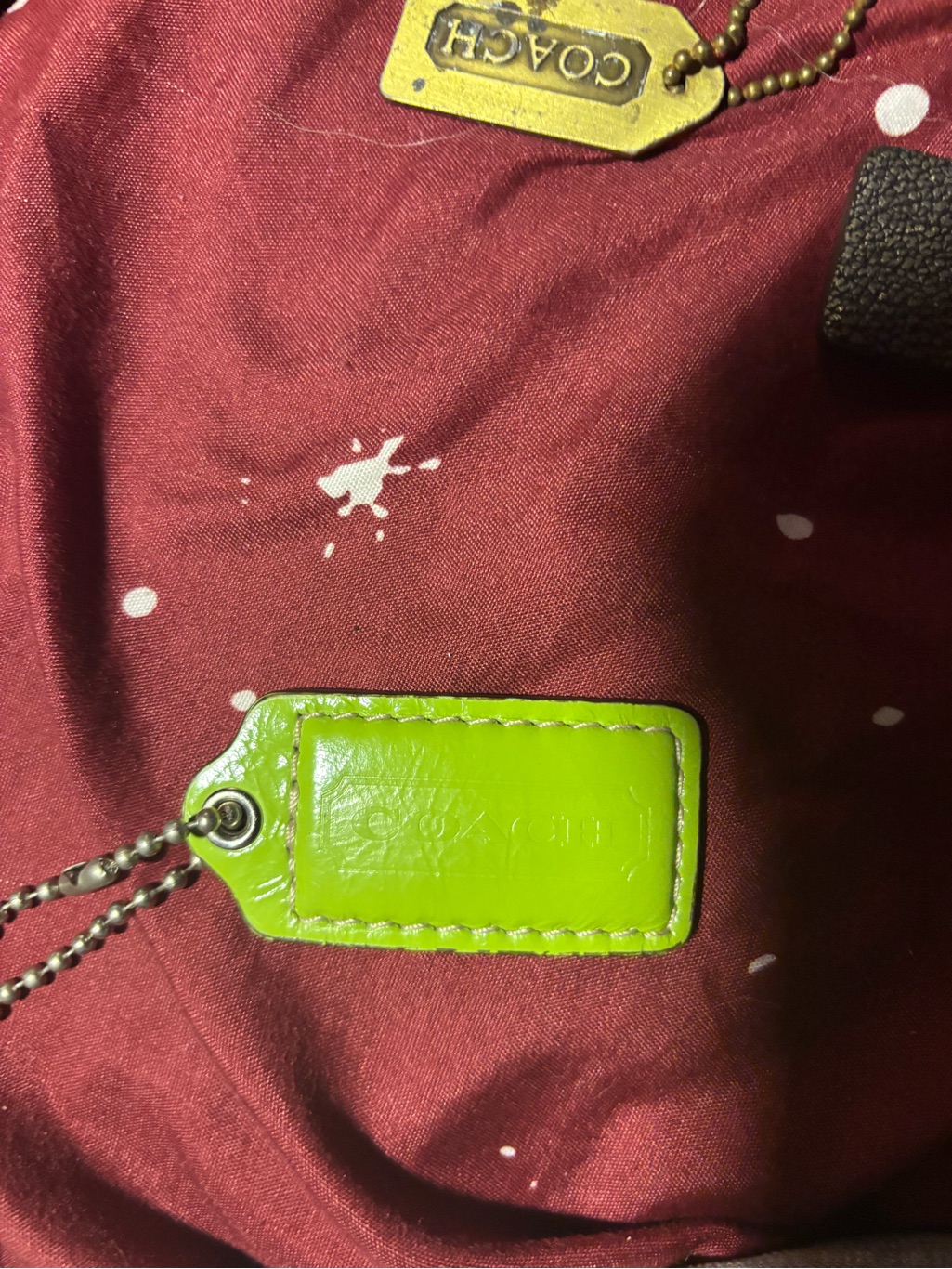 Coach Lime Green Leather Tag With Brass Chain